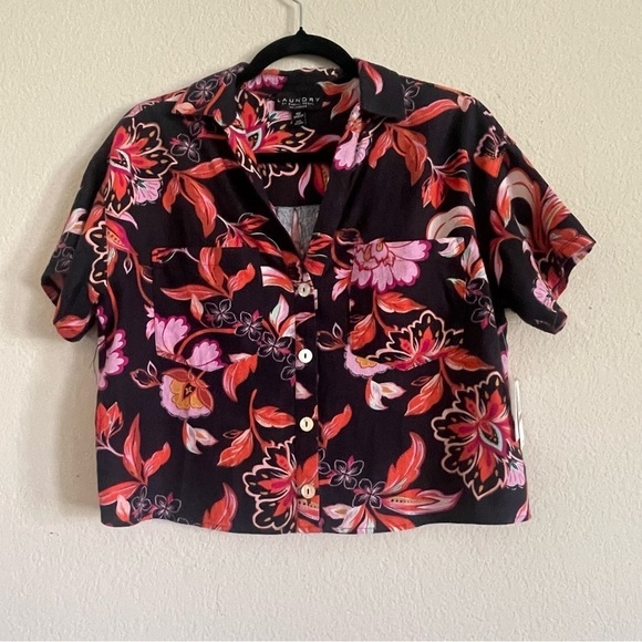 NWT Laundry by Shelli Segal Los Angeles linen tropical crop top vacation beach - Picture 1 of 8
